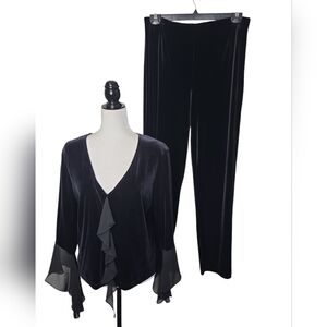 Vintage Dress Barn Collection Women's Pants Suit Size 12 Velour Black Side Zip